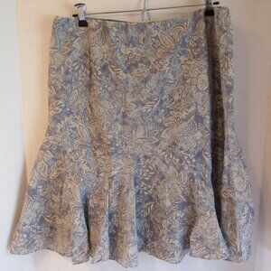 Chaps Denim Blue Floral Lined Pull On Elastic Waist Cotton Flared Skirt Size L
